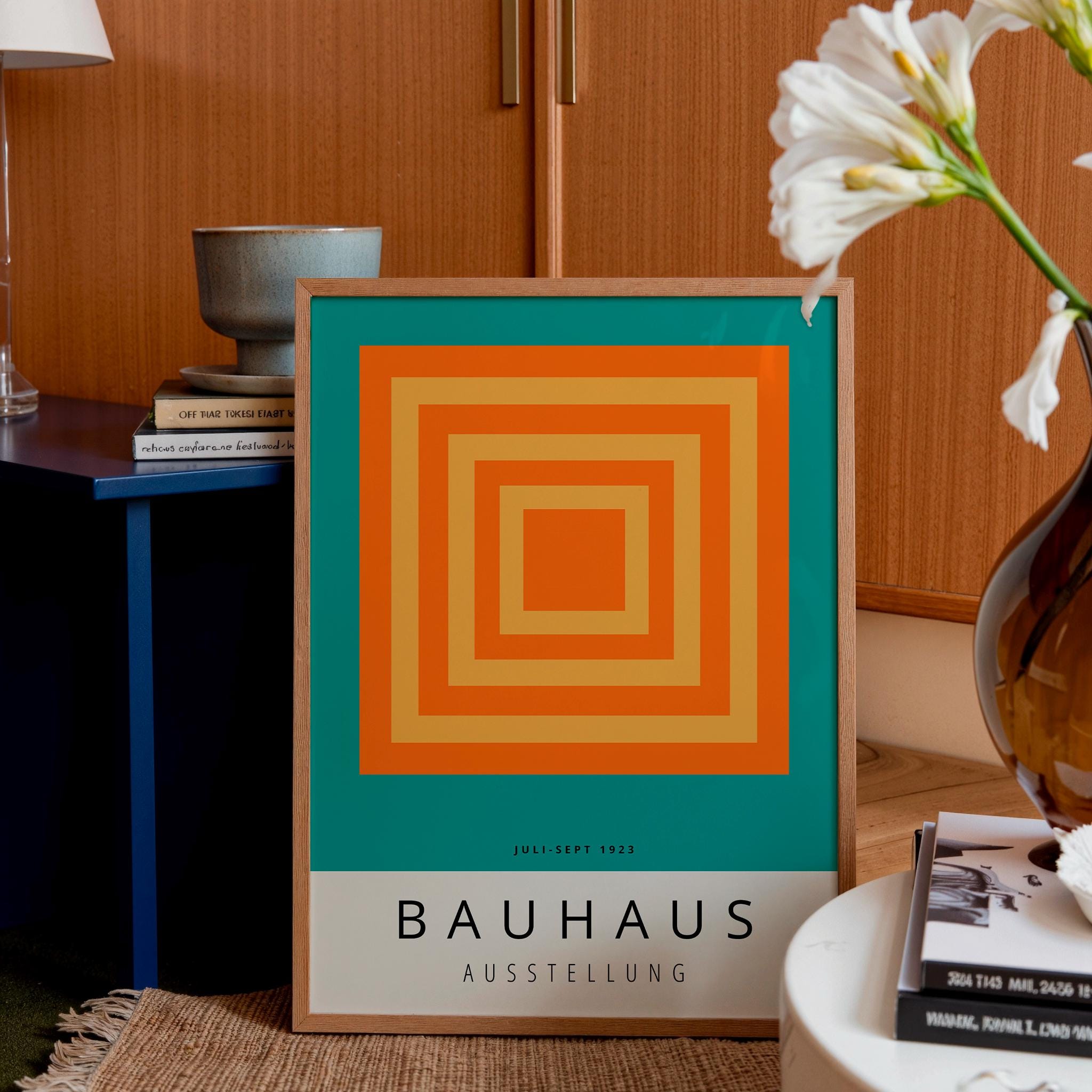 Green Orange Bauhaus Art Print - Mid Century Modern Framed Wall