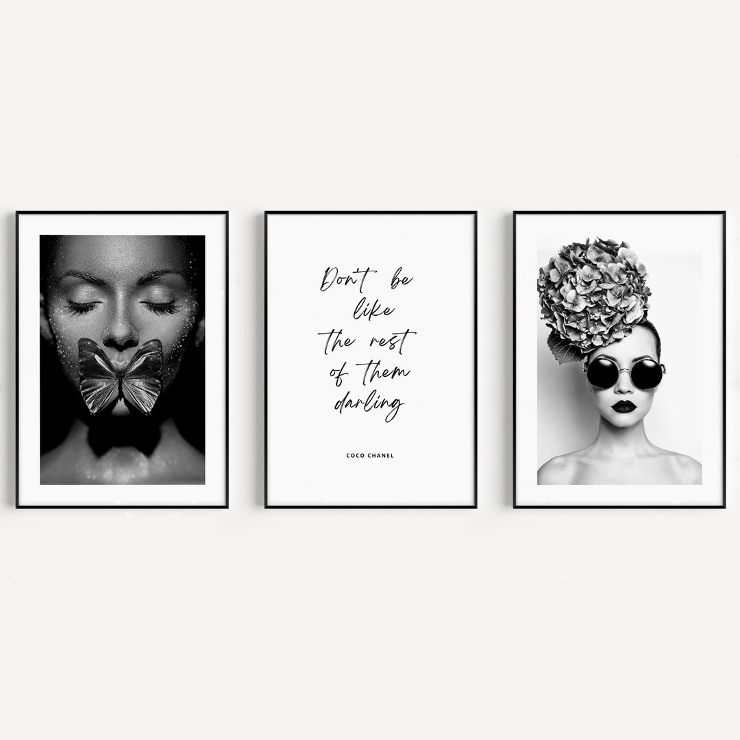 Black and White Fashion Woman Set of 3 Prints, Black and White Fashion