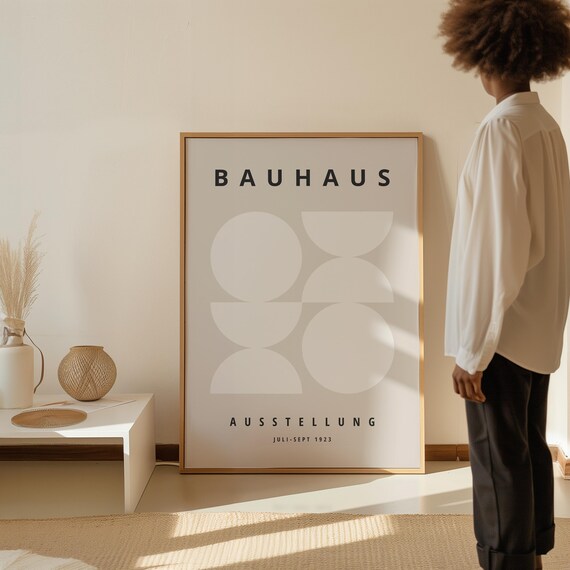 Beige Bauhaus Print: Mid-Century Modern Framed Wall Art