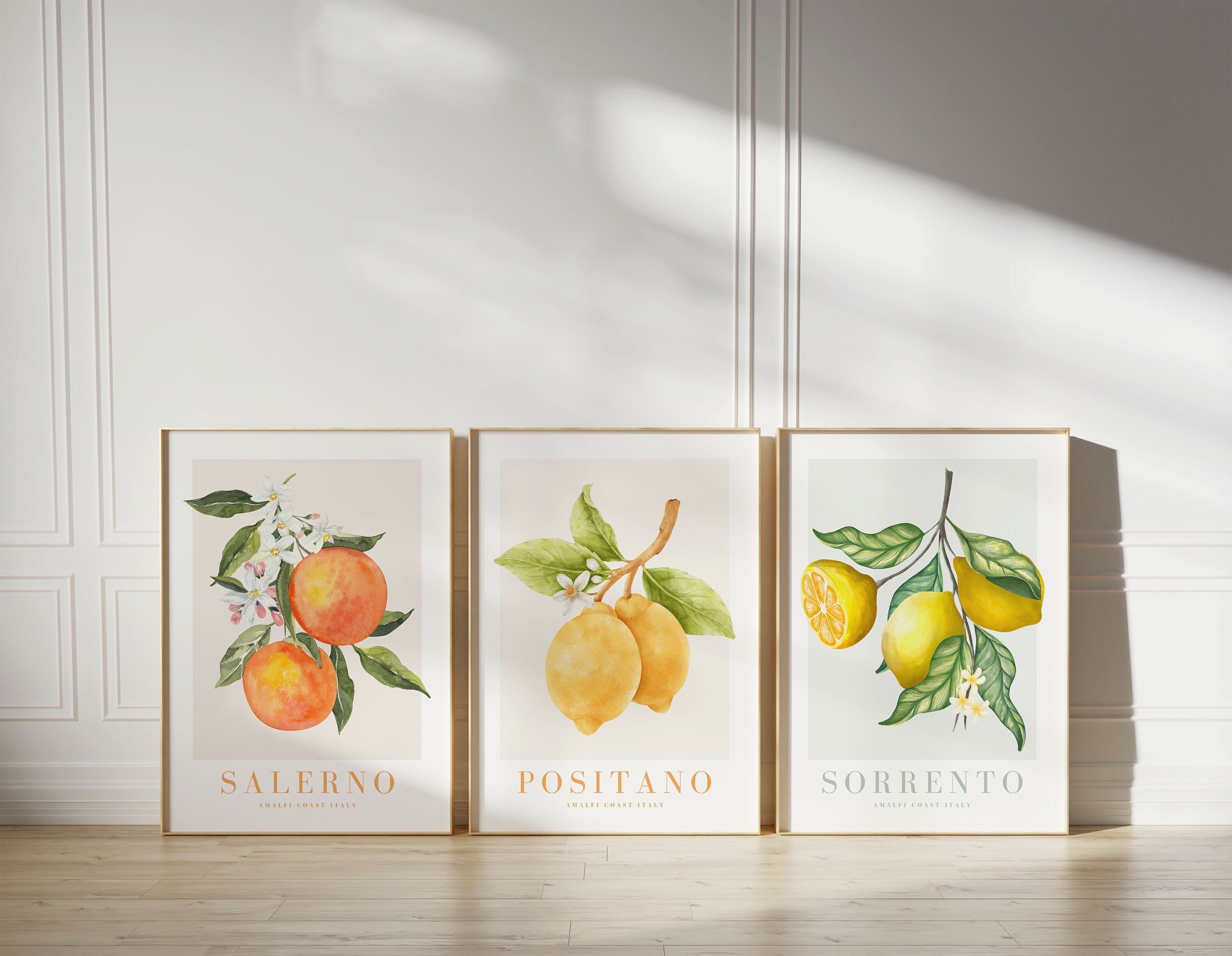 Set of 3 Framed Citrus Wall Art Prints: Italian Lemon & Orange