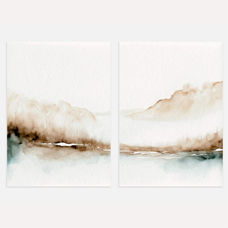 Set of 2: Minimal Watercolor Landscape Print, Neutral Abstract Wall Art, Scandinavian Prints image 5
