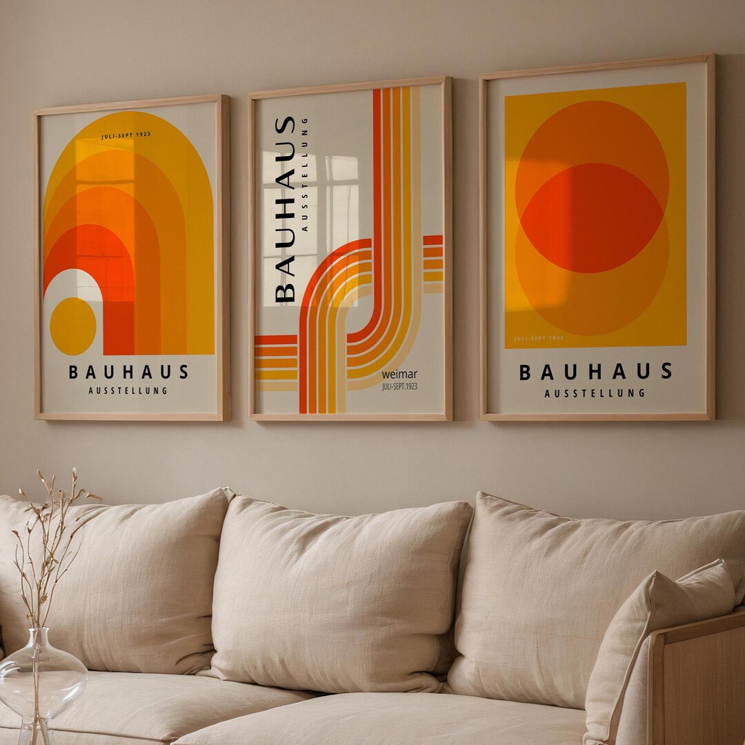 Orange Bauhaus Print Set of 3: Mid-century Modern Abstract Wall Art - Etsy