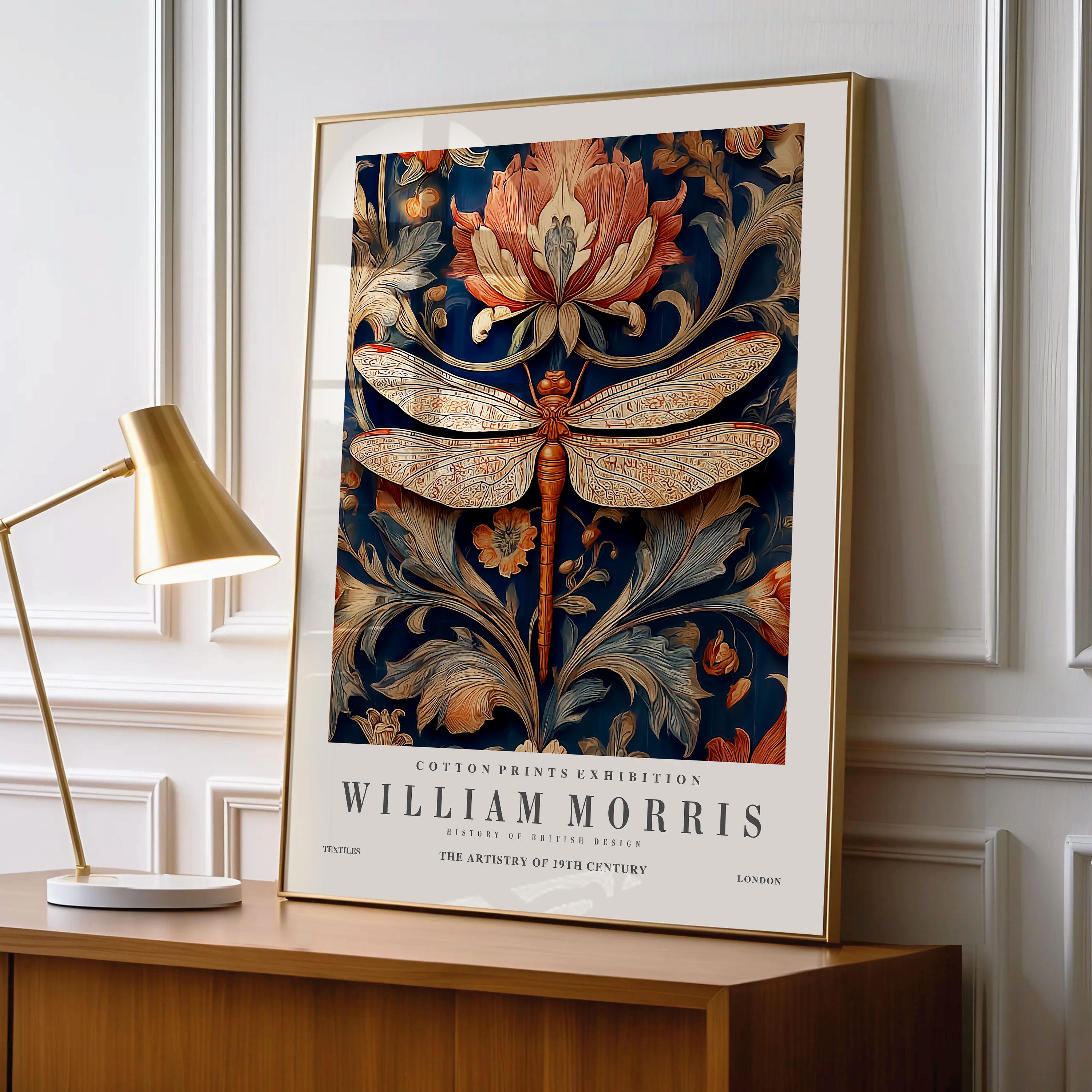 新品未使用　エリック アベル　ファインアート ウッドプリント Dragonfly Print with Ornamental Floral Details in William Morris