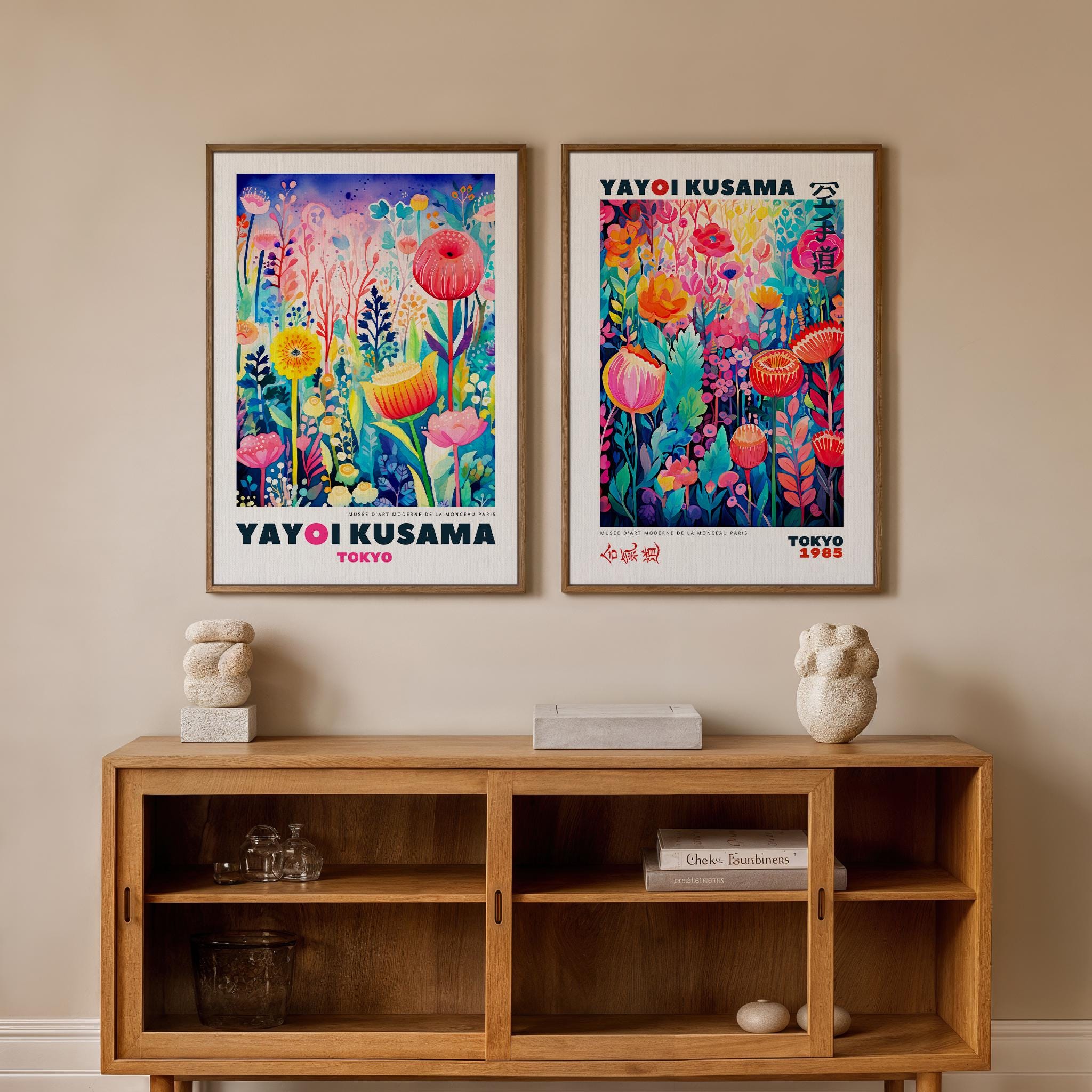 Set of 2 Yayoi Kusama Floral Poster, Japanese Exhibition Wall Art