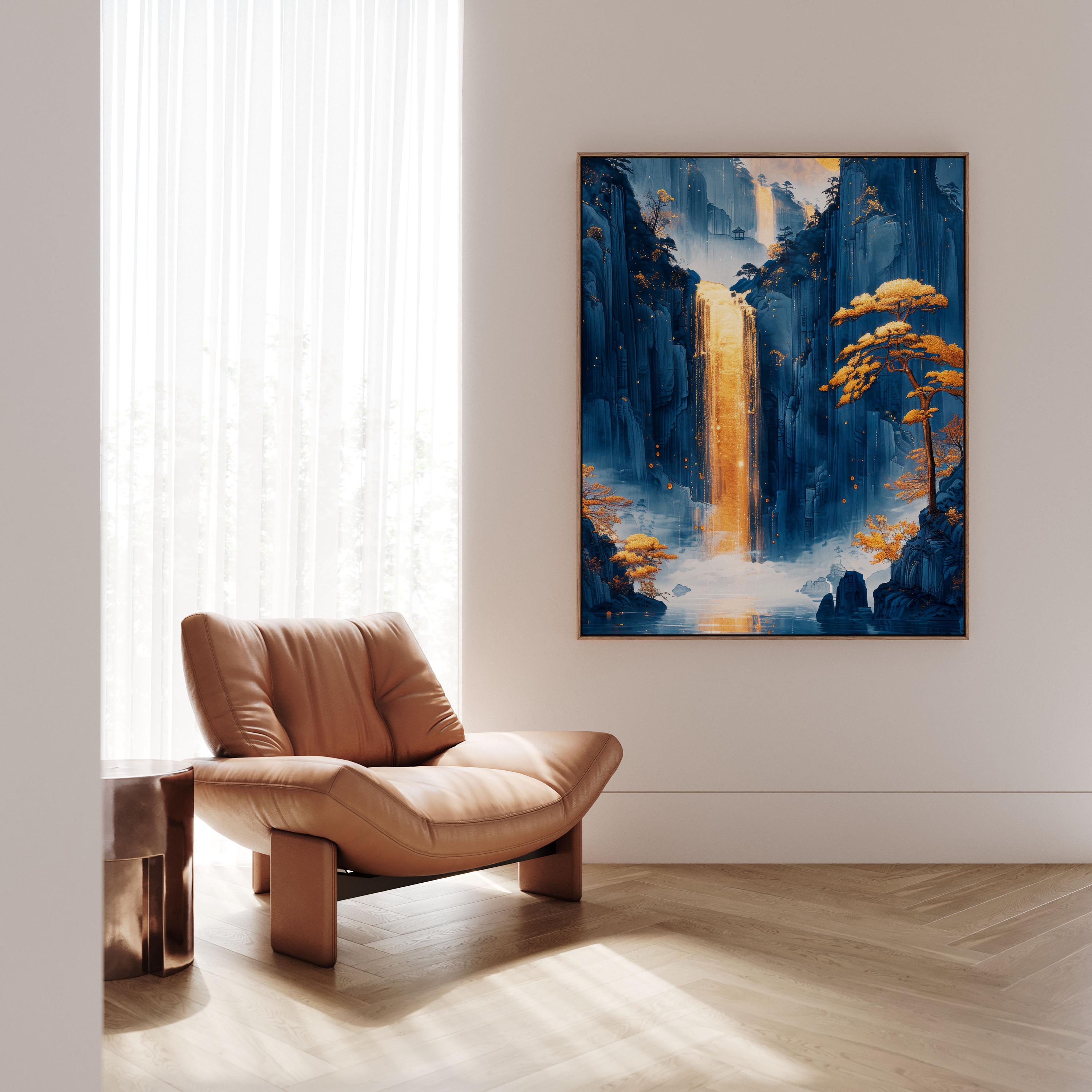 Framed Canvas Gold Waterfall Print - Japanese Art - Etsy