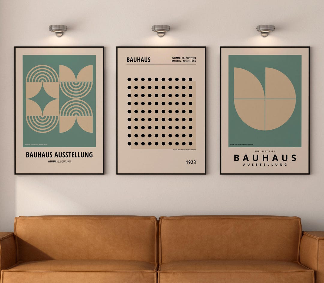 Mid Century Modern Wall Art Set of 3 – Bauhaus Geometric Prints ...
