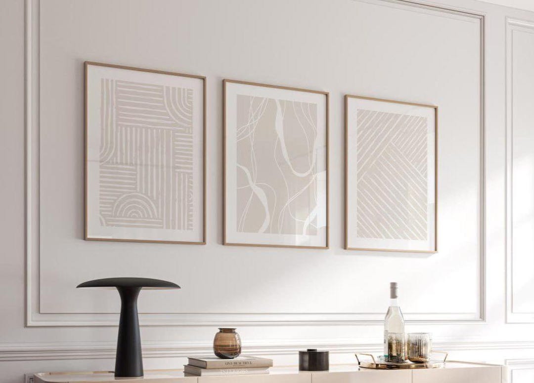 Neutral Abstract Line Art Print Set of 3: Modern Minimalist Wall Decor ...