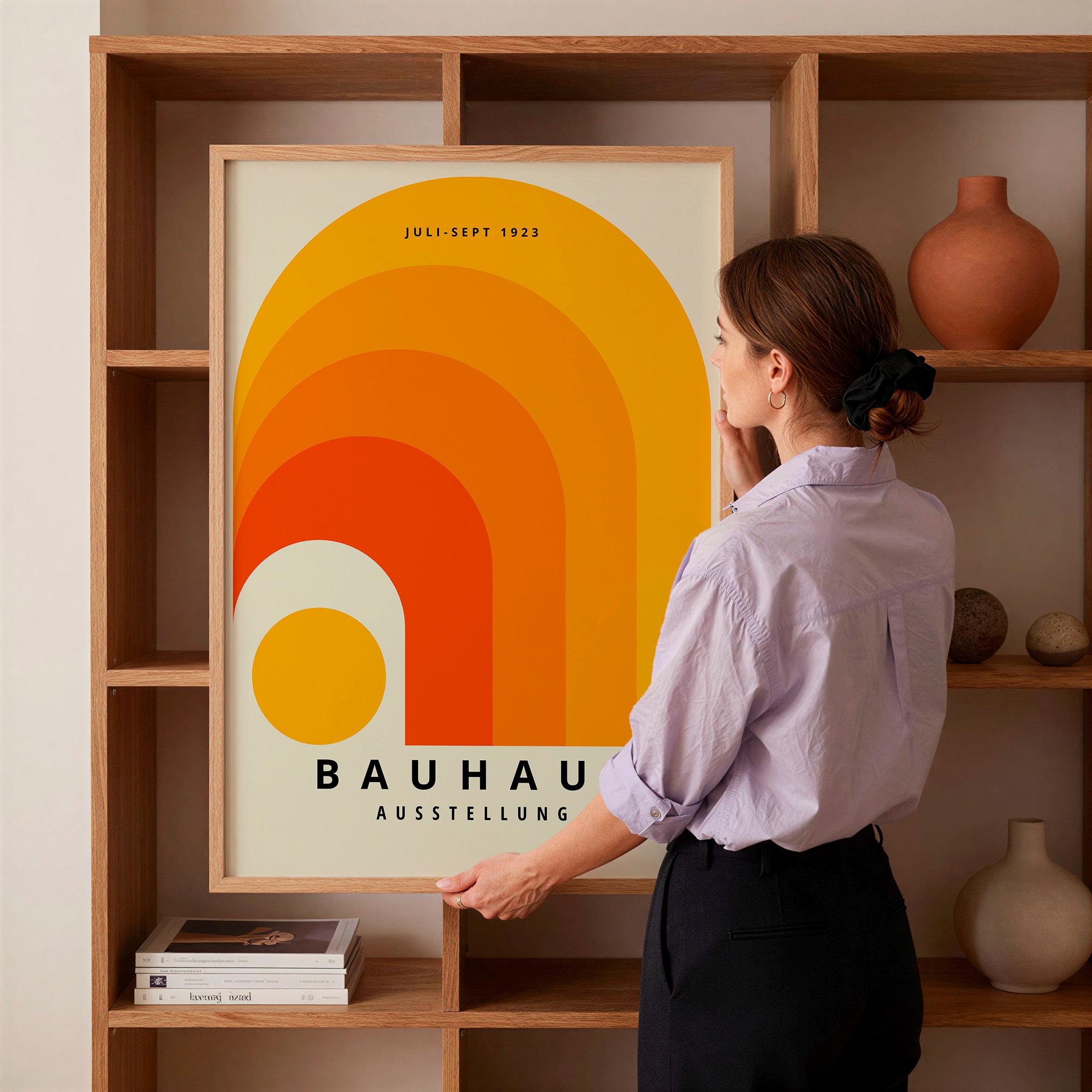Orange Bauhaus Exhibition Print: Mid-century Modern Framed Wall