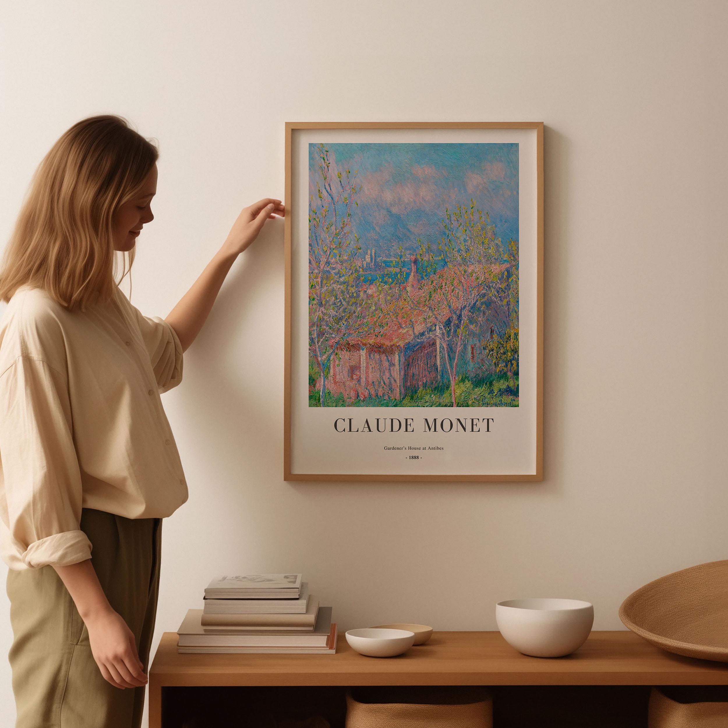 クロード・モネの版画：アンティーブの庭師の家、額入り素朴な風景画