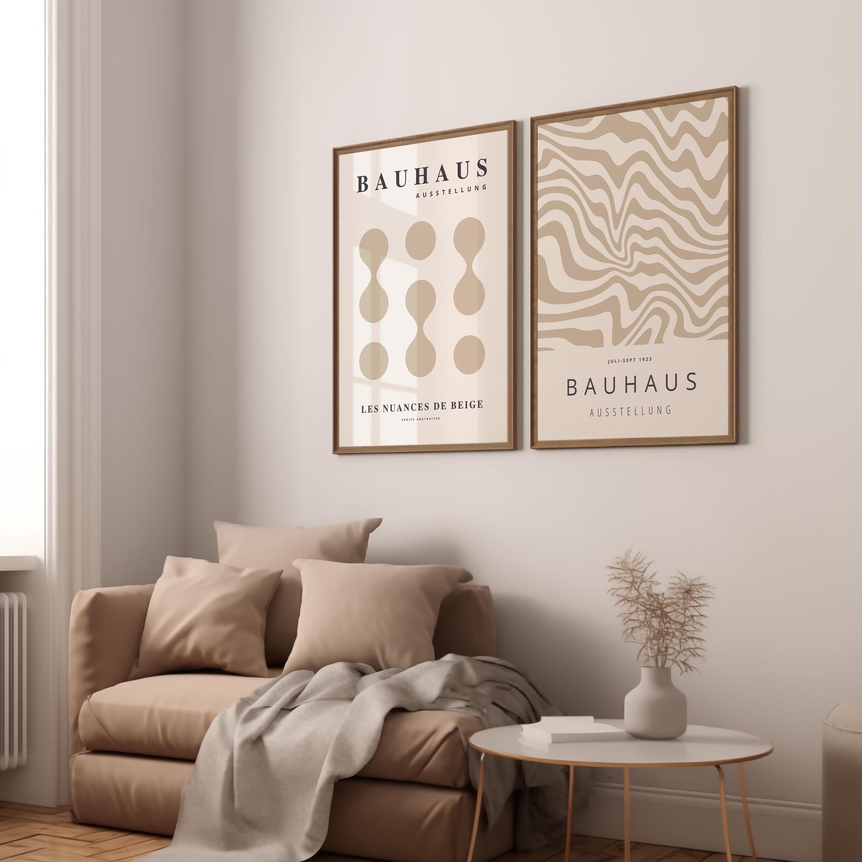 Set of 2 Neutral Bauhaus Abstract Poster, Beige Minimal