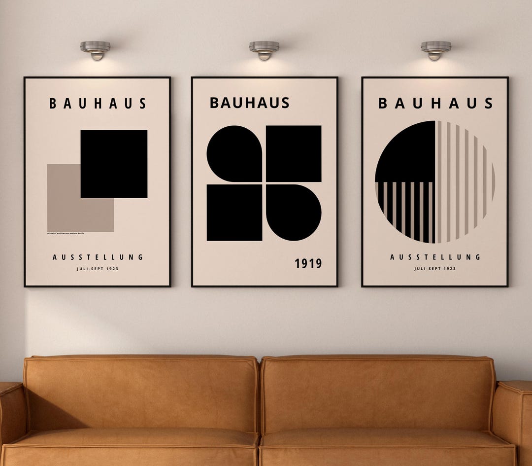 Set of 3 Bauhaus Prints, Minimalist Geometric Wall Art in Black and ...