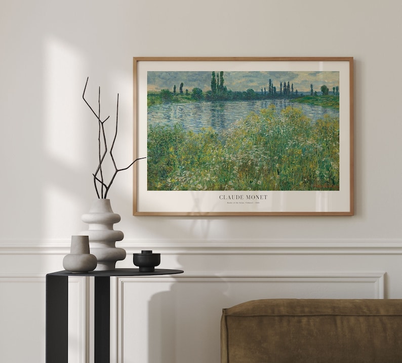 Framed Claude Monet Print: Banks of the Seine, Vetheuil - Vintage ...