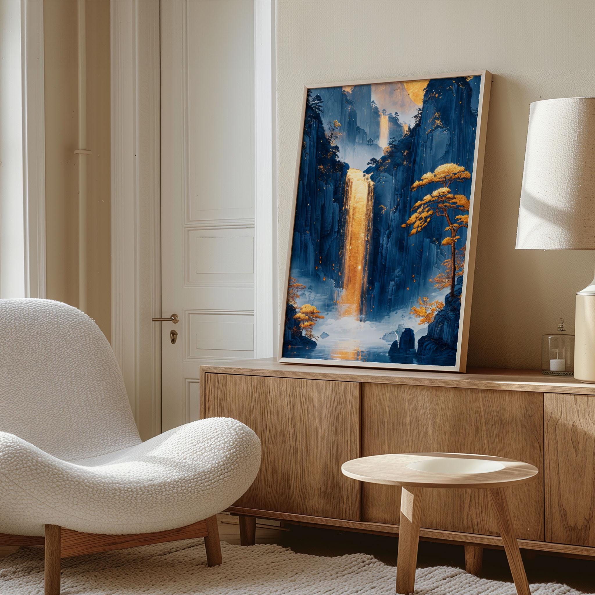 Framed Canvas Gold Waterfall Print - Japanese Art - Etsy