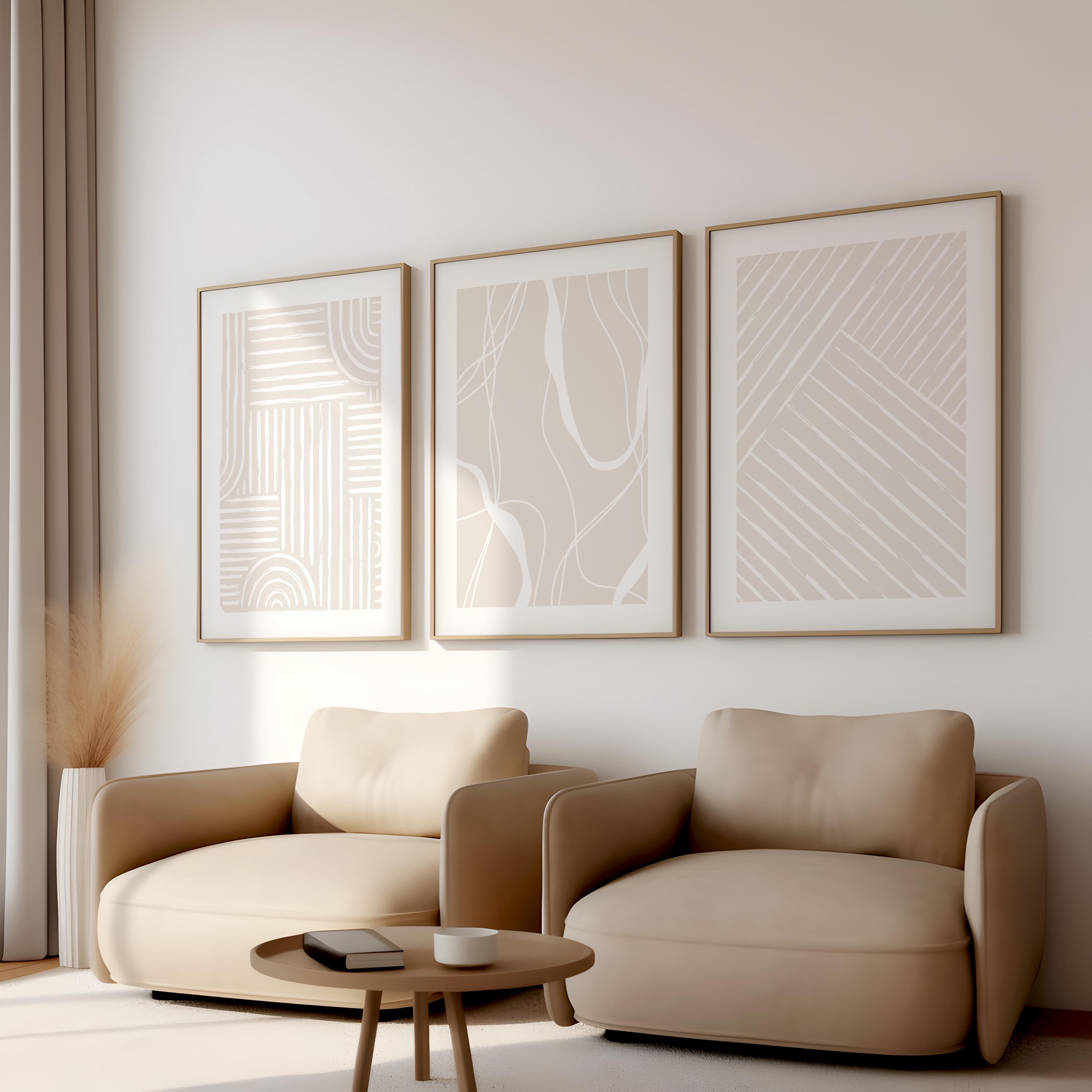 Neutral Abstract Line Art Print Set of 3: Modern Minimalist Wall Decor ...