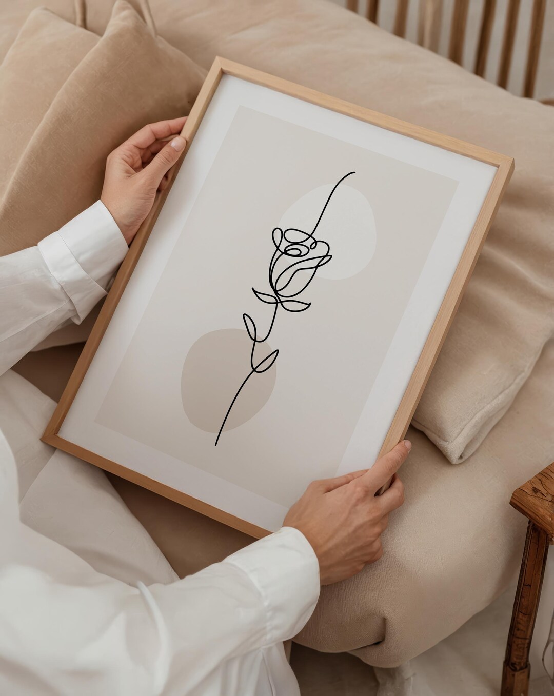 Boho Floral Line Art Print: Neutral Botanical Wall Decor - Etsy