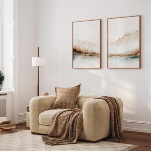 Set of 2: Minimal Watercolor Landscape Print, Neutral Abstract Wall Art, Scandinavian Prints image 3