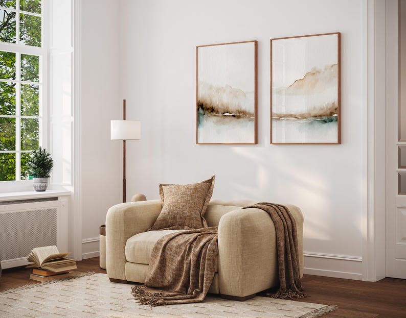 Set of 2: Minimal Watercolor Landscape Print, Neutral Abstract Wall Art, Scandinavian Prints image 3