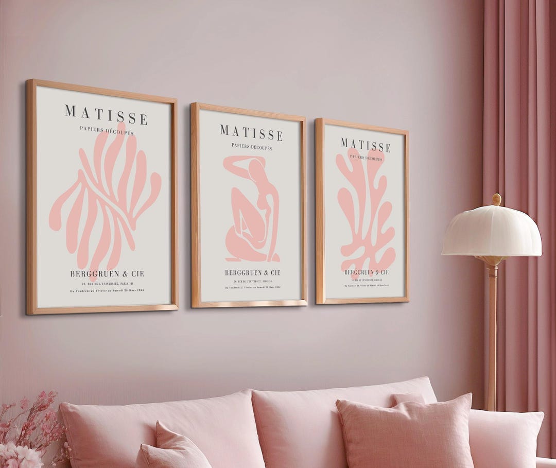Blush Pink Matisse Wall Art Set of 3 – Abstract Cut Out Prints ...