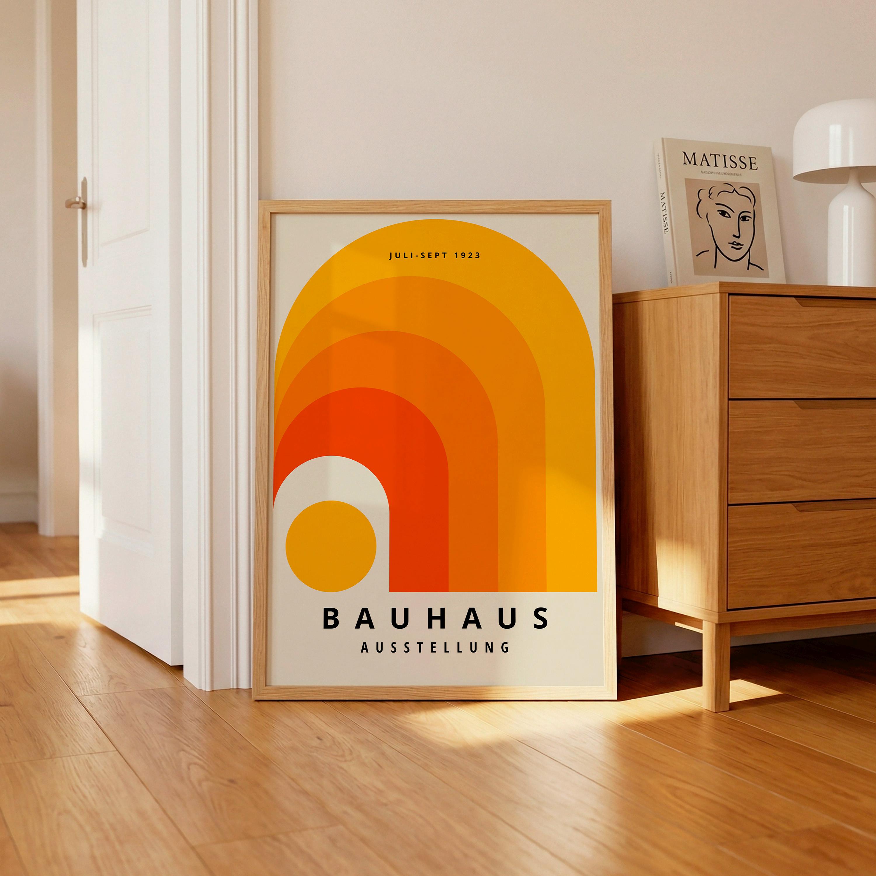 Orange Bauhaus Exhibition Print: Mid-century Modern Framed Wall
