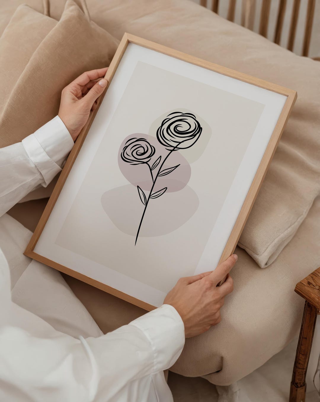 Boho Flower Line Art Print: Neutral Botanical Wall Decor - Etsy