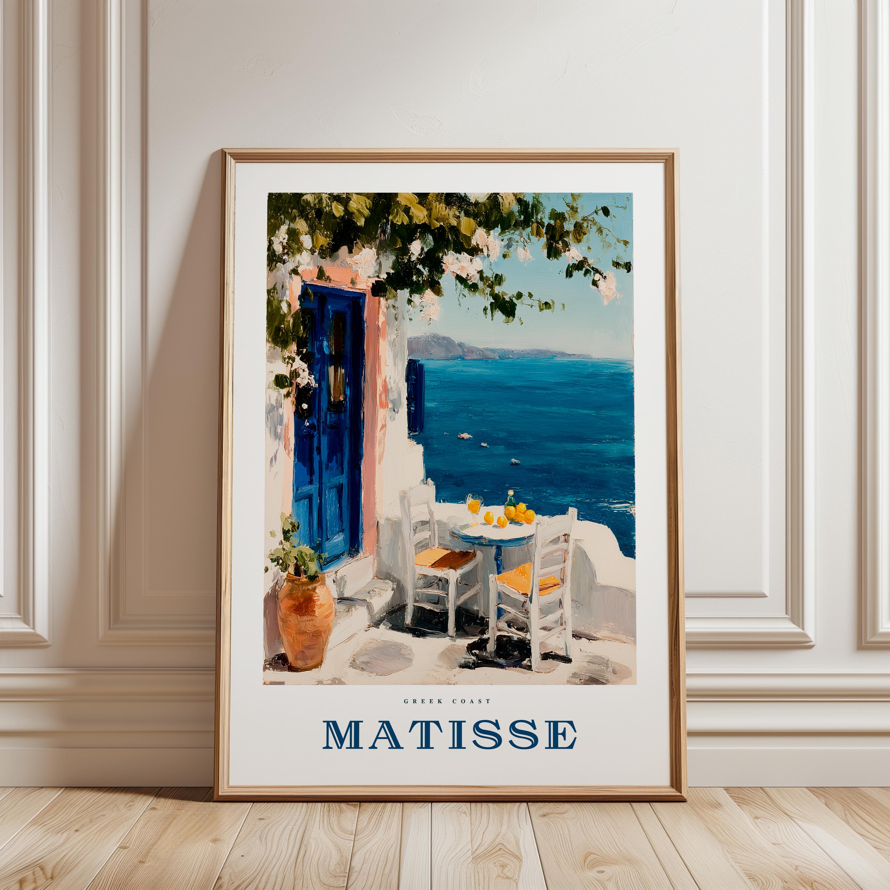 マティスのギリシャ海岸のアートプリント：額入りサントリーニ島旅行