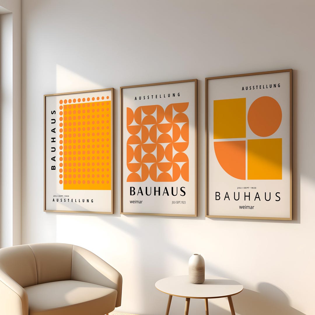 Geometric Bauhaus Wall Art Set of 3, Contemporary Minimalist Posters - Etsy