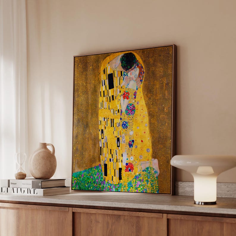Framed Canvas Gustav Klimt - the Kiss Print - Large Wall Art - Etsy UK
