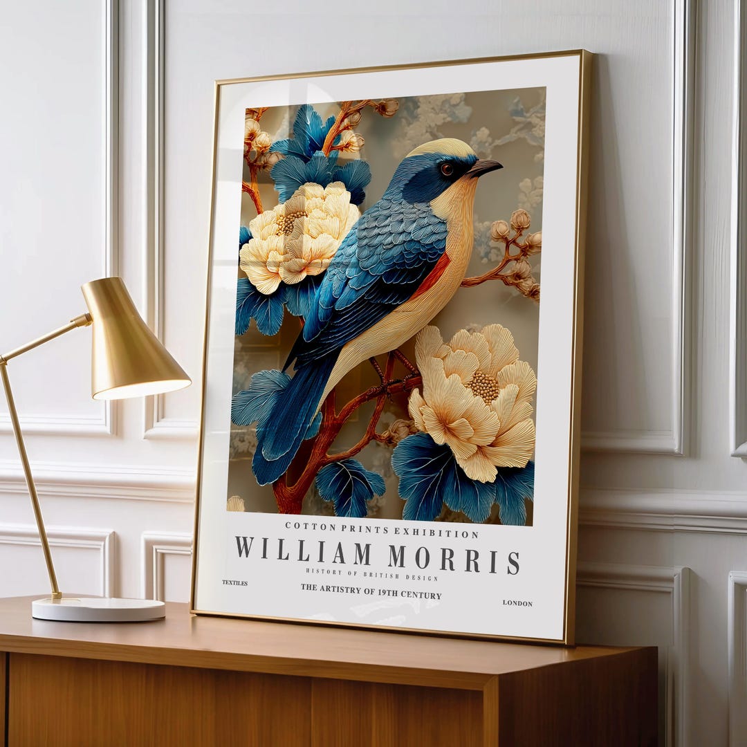 Elegant Blue Bird Botanical Print – Vintage Style Wall Art With Cream ...