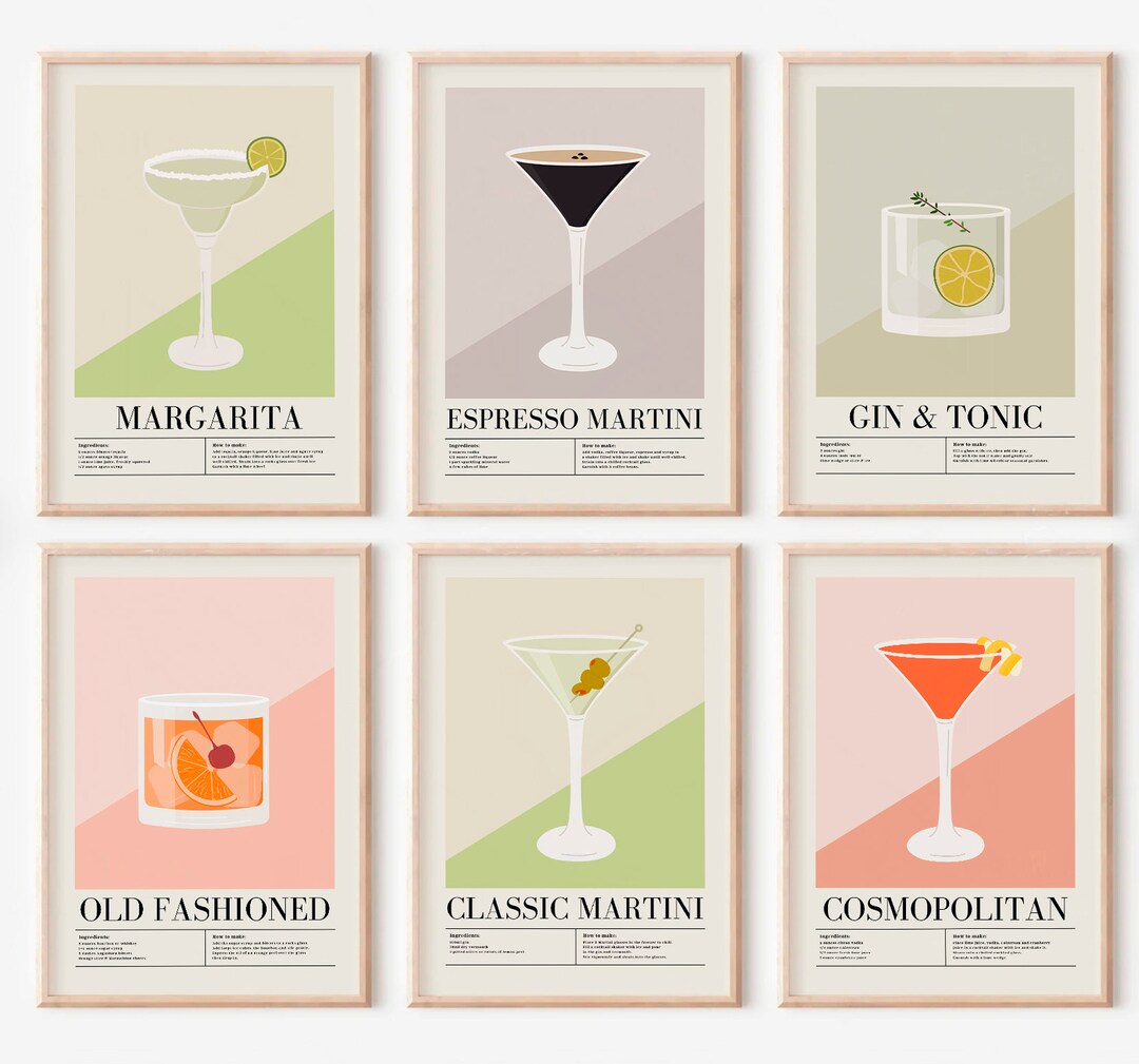 Printable Bar Cart Prints Set of 6 Prints Bar Cart Art Etsy