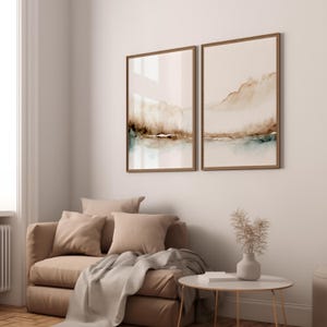 Set of 2: Minimal Watercolor Landscape Print, Neutral Abstract Wall Art, Scandinavian Prints image 10