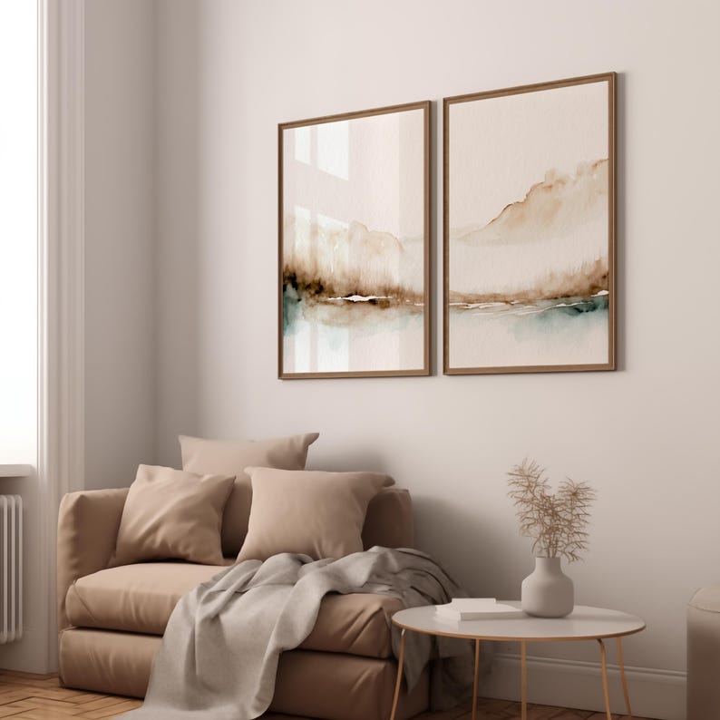 Set of 2: Minimal Watercolor Landscape Print, Neutral Abstract Wall Art, Scandinavian Prints image 10