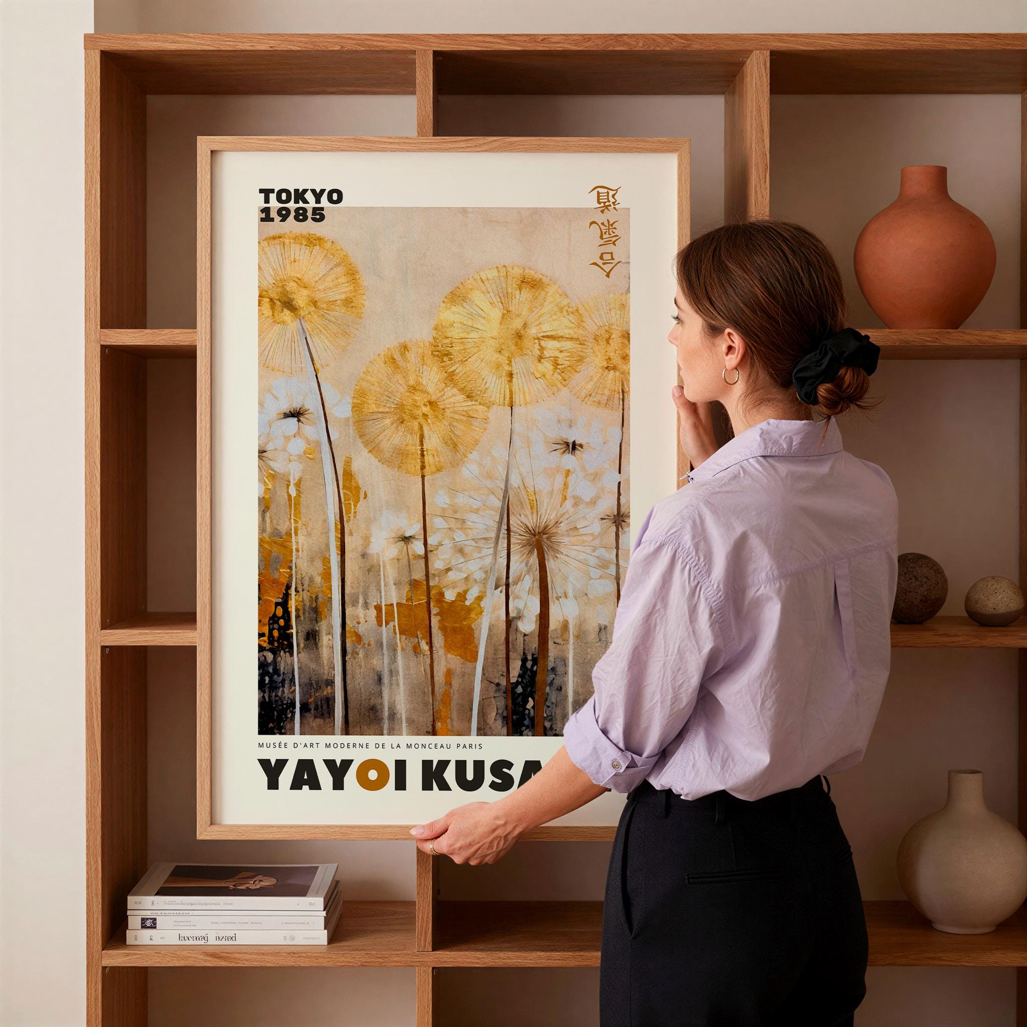 Yayoi Kusama Dandelion Wall Art, Neutral Japanese Botanical Poster