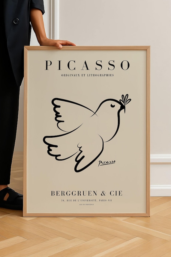 Picasso Dove of Peace Print: Mid Century Modern Framed Wall Art