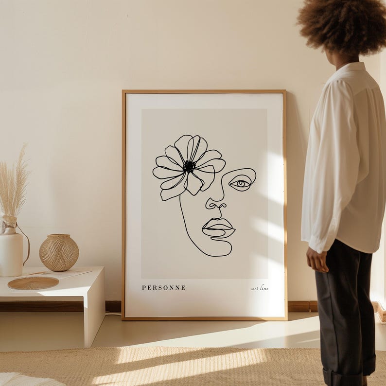 Woman Face Line Art Print: Minimalist Framed Wall Decor - Etsy