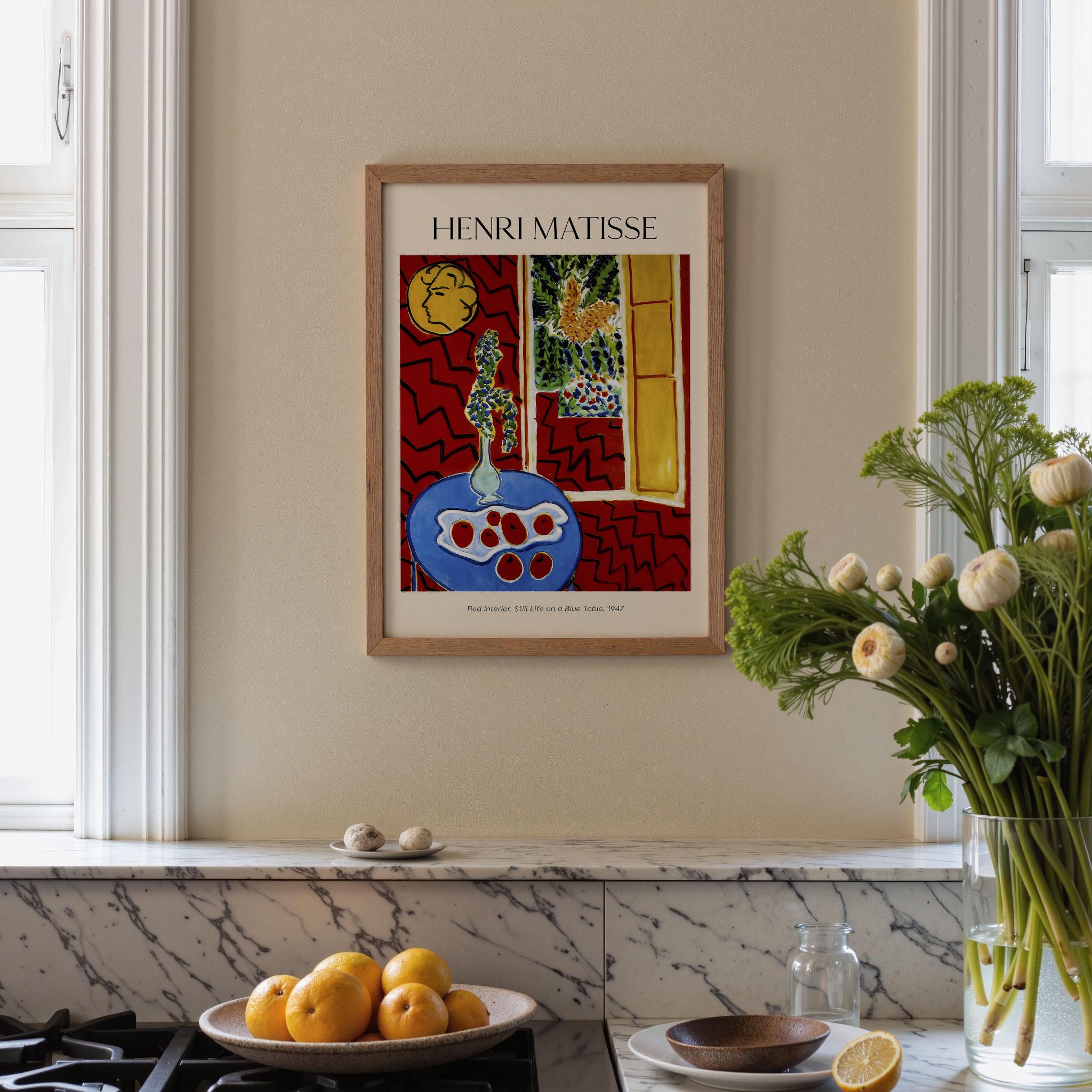 Henri Matisse 花瓶と果物 リトグラフ　額縁入り Henri Matisse 'Red Interior' Framed Art Print: Modern Still Life