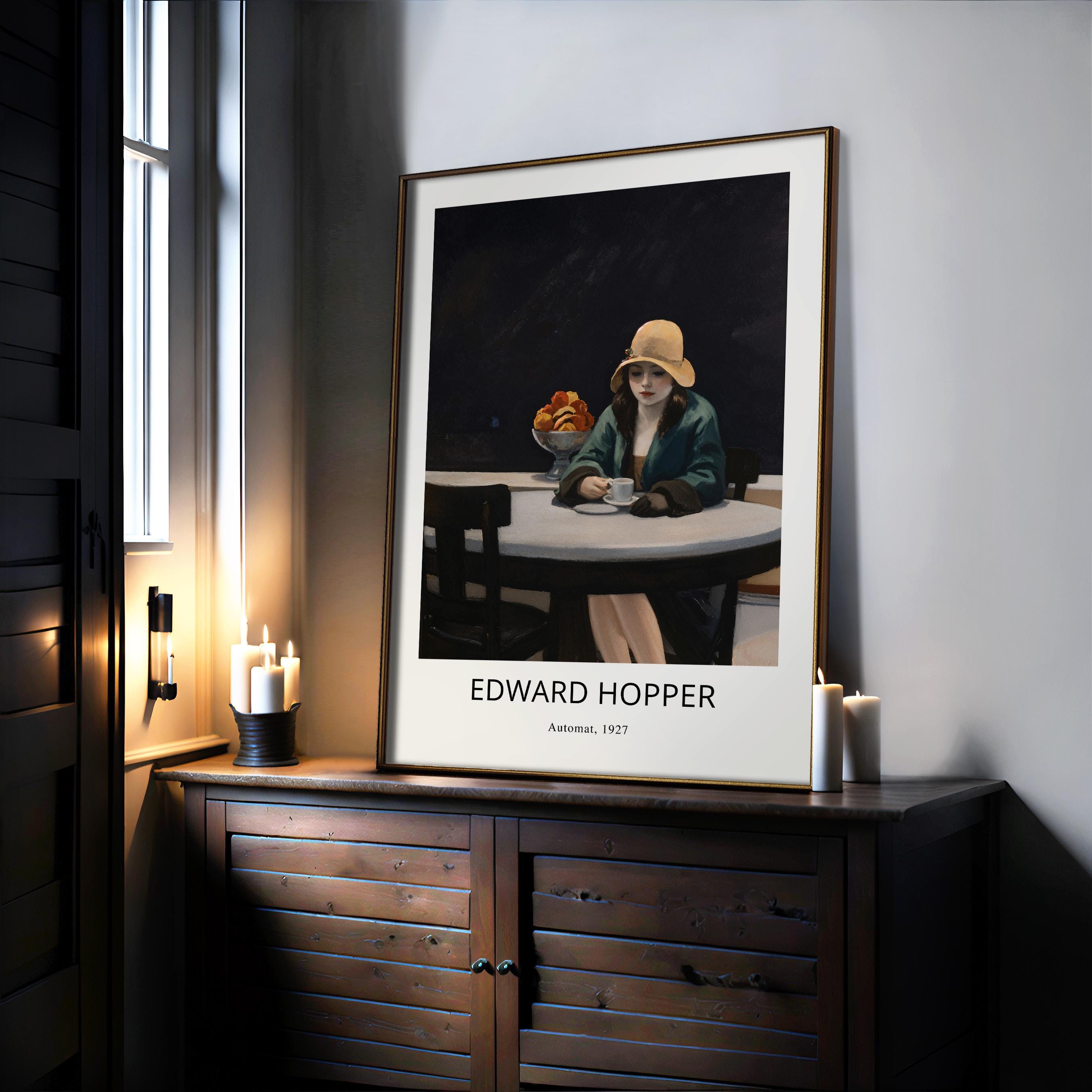 Edward Hopper Automat Print: Vintage Fine Art Poster, Framed
