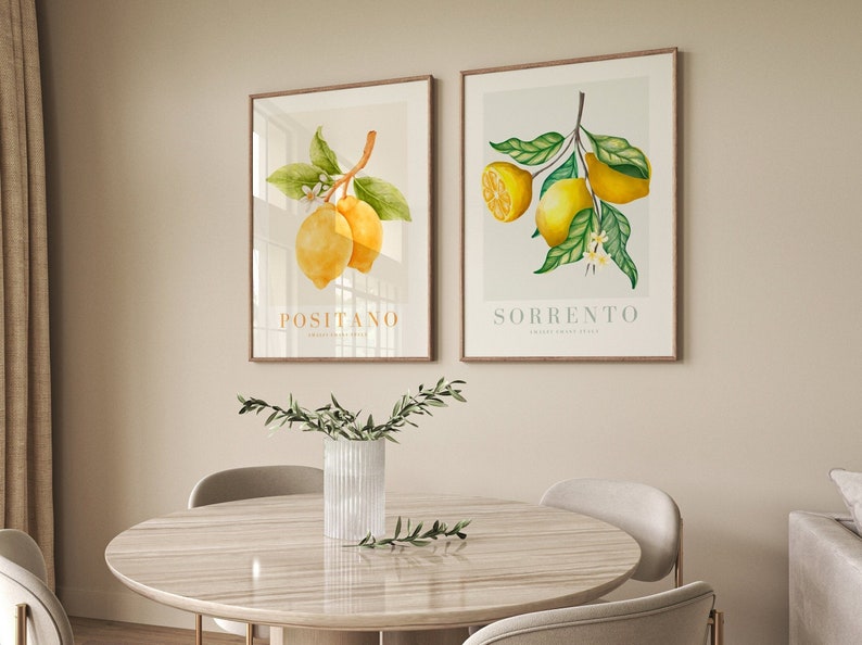 Lemon Print, Set of 2, Lemon Print Wall Art, Citrus Print, Lemon Branch ...