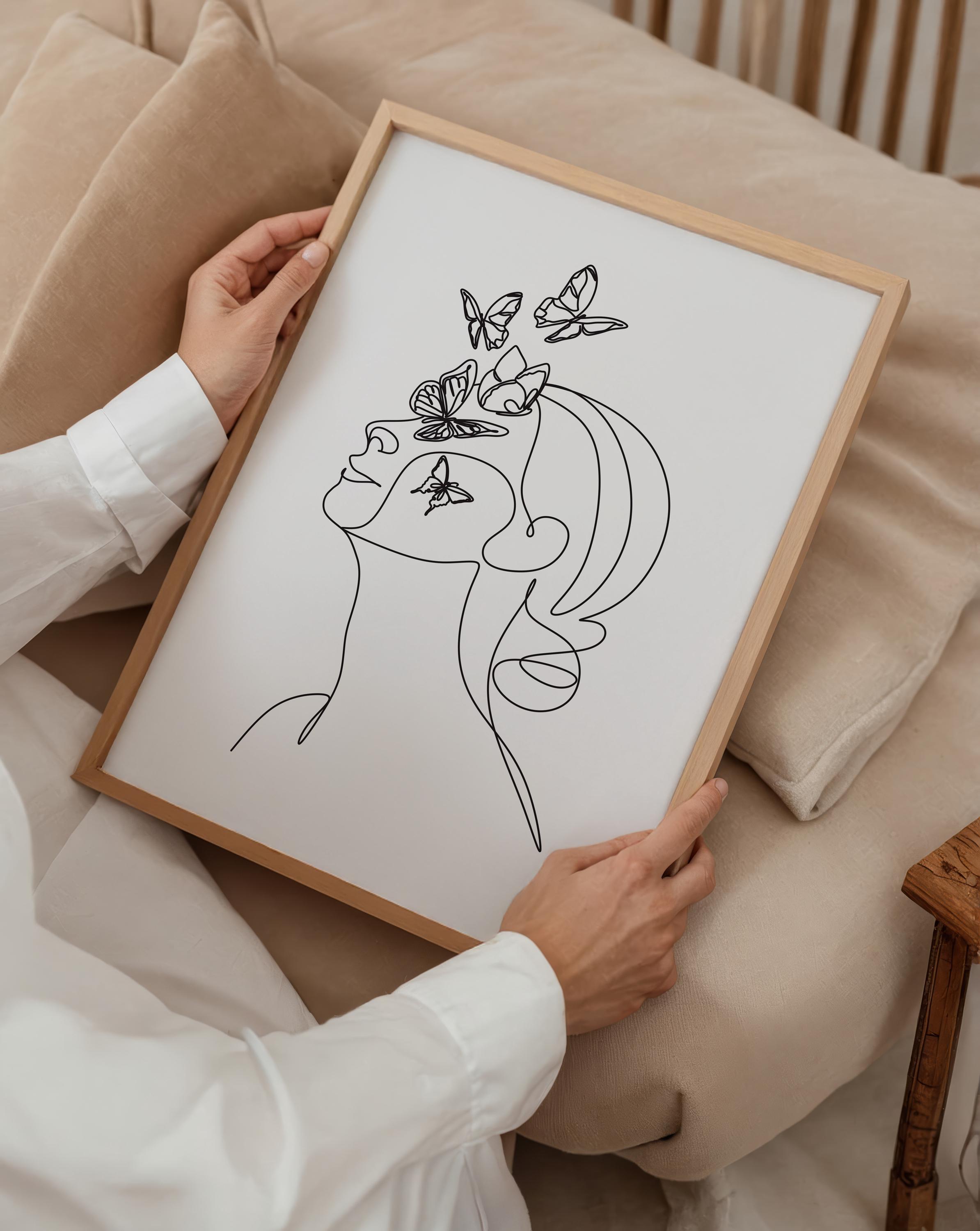 女性のラインアートプリント：ミニマリストの美のポスター、モダンな