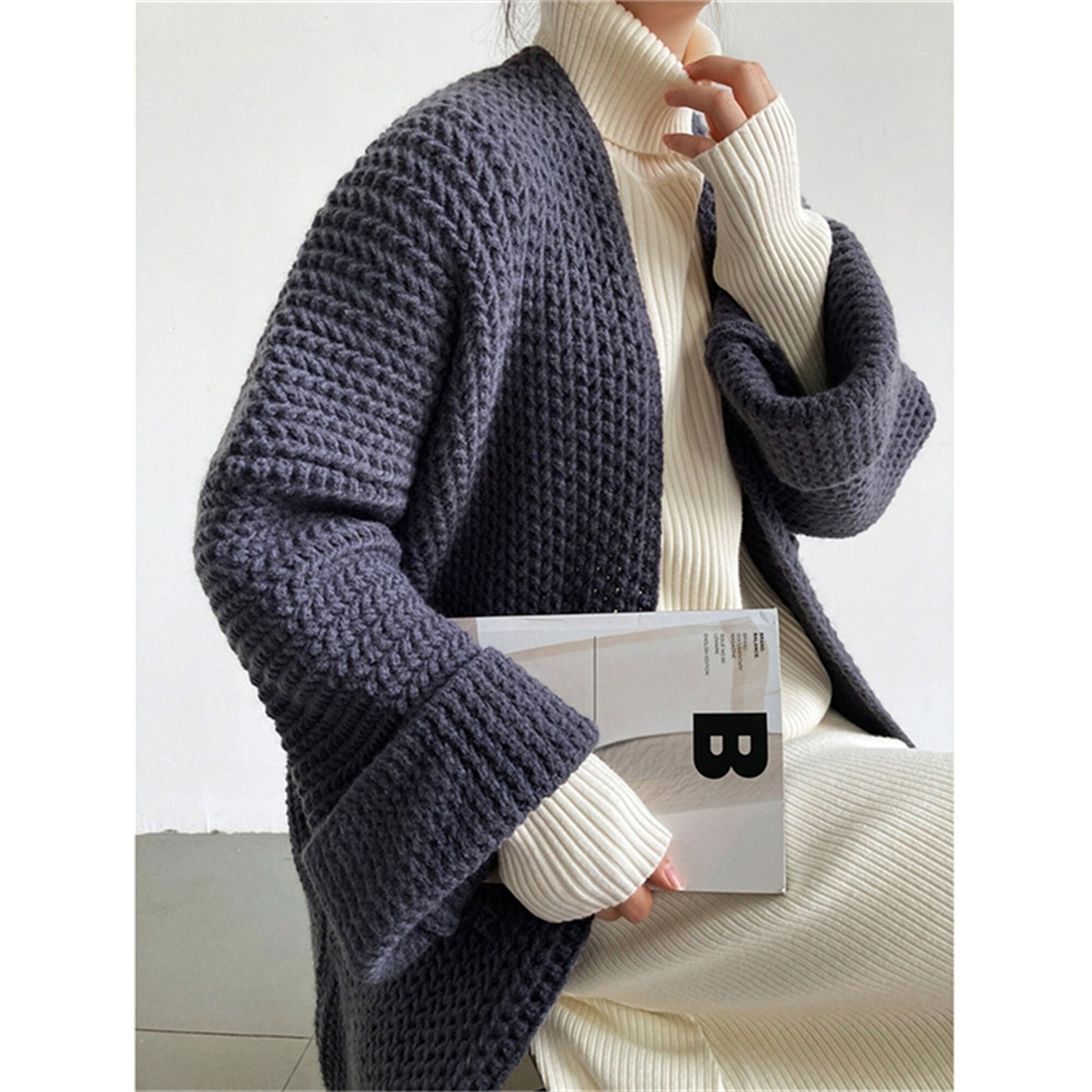 White Chunky Knit Cardigan Women Loose Cozy Casual Cardigan Etsy UK