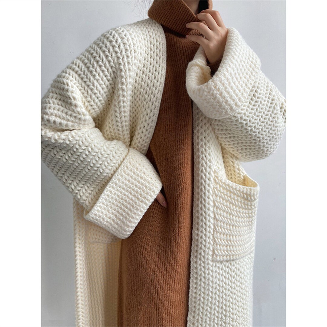 White Chunky Knit Cardigan Women Loose Cozy Casual Cardigan Etsy UK
