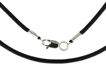 Black 2mm Leather Cord Necklace with Sterling Silver Clasp Length 14 16 18 20 22 24 26 28 30 Inch