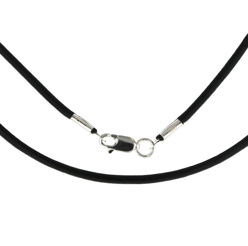 Black 2mm Leather Cord Necklace with Sterling Silver Clasp Length 14 16 18 20 22 24 26 28 30 Inch image 1
