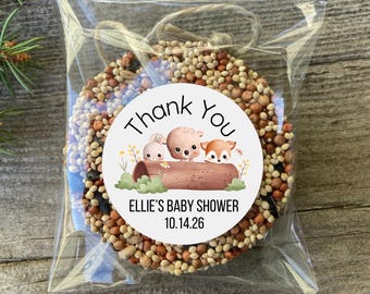 12 Custom baby shower favor bird seed cakes | Woodland animals party favor | bear fox theme party | Nature lover party favor | Personalized