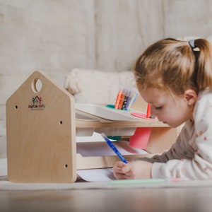 Stazione di disegno Montessori con rotolo di carta, scrivania in legno per bambini, organizer per pastelli e pennarelli, centro attività creative - Rotolo di carta da 50 m