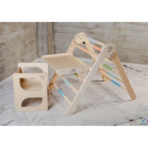 Set of Table & Chair for Climbing Triangle - kids table and chair - Montessori furniture -  Kids desk chair - Preschool learning table