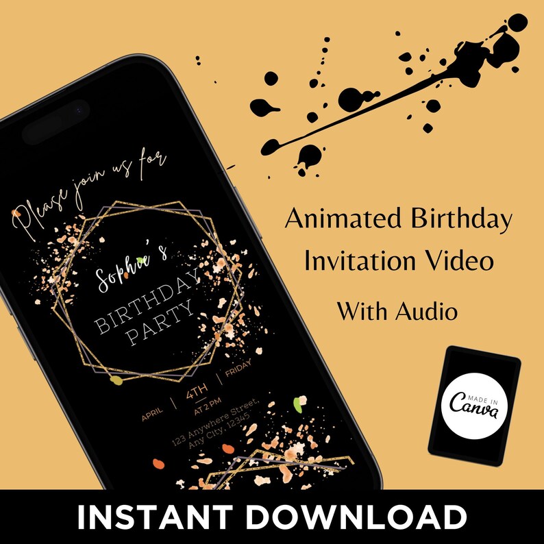 Editable Animated Birthday Invitation Video, Personalized Digital Party