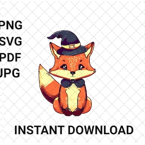 Funny Halloween Fox svg Autumn Fox Clipart Halloween Vibes Fox Silhouette svg Fox Poster Fox Face Witch Hat svg Vector Fox Design For Tshirt