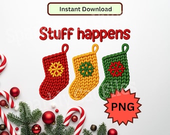 X-mas PNG Design Faux Knit Stickerei Look Weihnachtsstrumpf Clipart PNG Digital Download Sublimation Yarn Art png