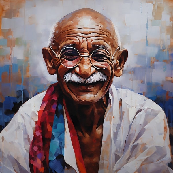 Gandhi in Color, Watercolor style digital art