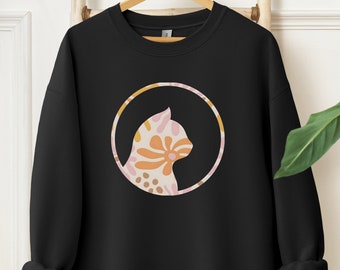 Floral Cat Mom Sweatshirt, Cat Flower Sweater, Floral Cat Shirt, Animal Lover Tee, Pet Gift, Cat Sweater, Cat Lover Crewneck, Gift Cat Lover